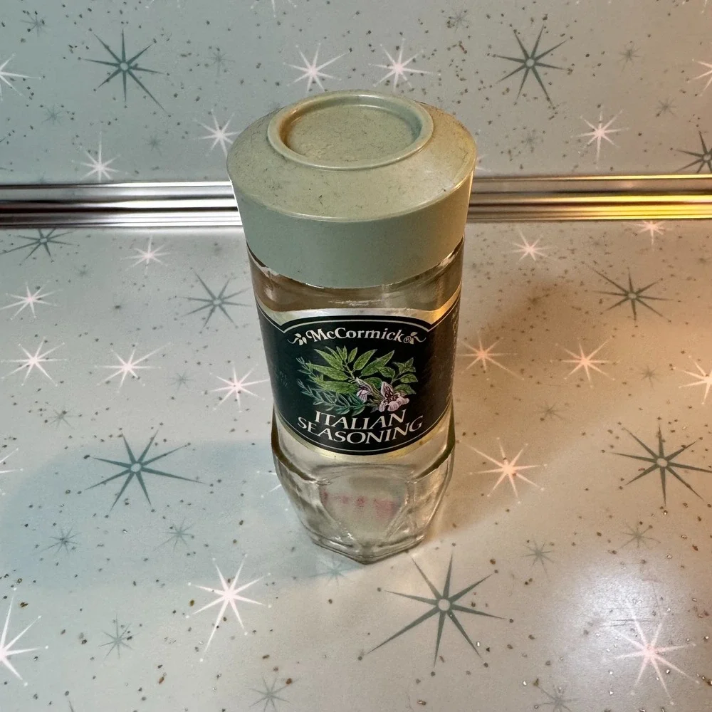 Vintage McCormick Italian Seasoning Jar Green Label Glass Spice Bottle Retro 80s